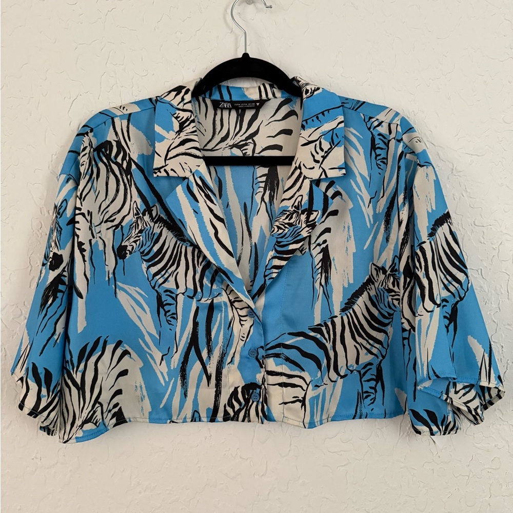 Zara Zebra Print Blue Women's Crop Top